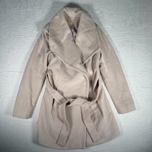 Michael Kors Coat Cream Double Breasted Belt Buttons & Pockets Wool & Cashmere M - Picture 1 of 10